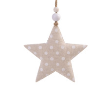 Новогоднее подвесное украшение Звезда с белыми кружочками из х/б ткани 10,5*1,5*10,5смсм