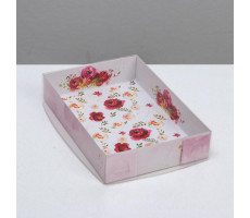 Коробка для макарун с PVC крышкой «Цветы», 17*12*3см