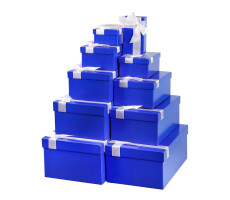 Набор прямоугольных коробок 10 в1 Однотонные синие с лентой  (30,5*20*13-12*6,5*4см)